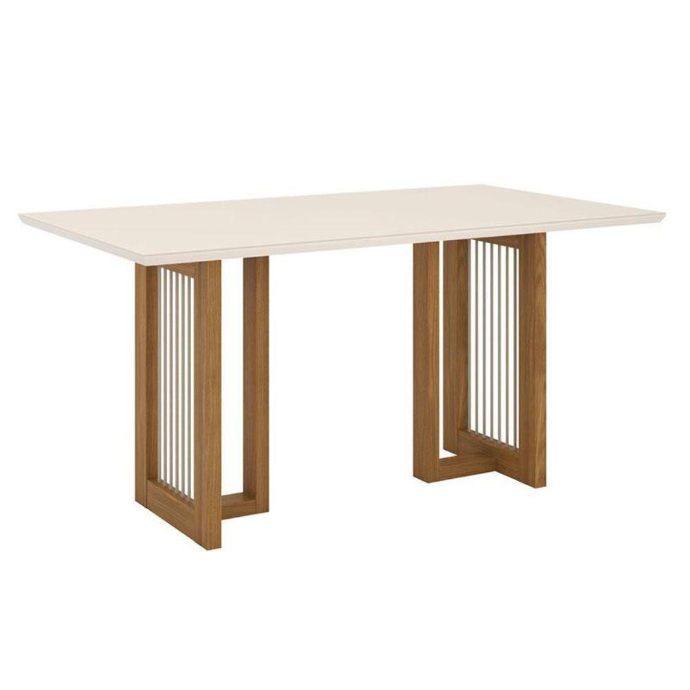 Miniatura Mesa De Jantar Yara 160 Cm Canto Reto Com Vidro Nature Off White - Henn