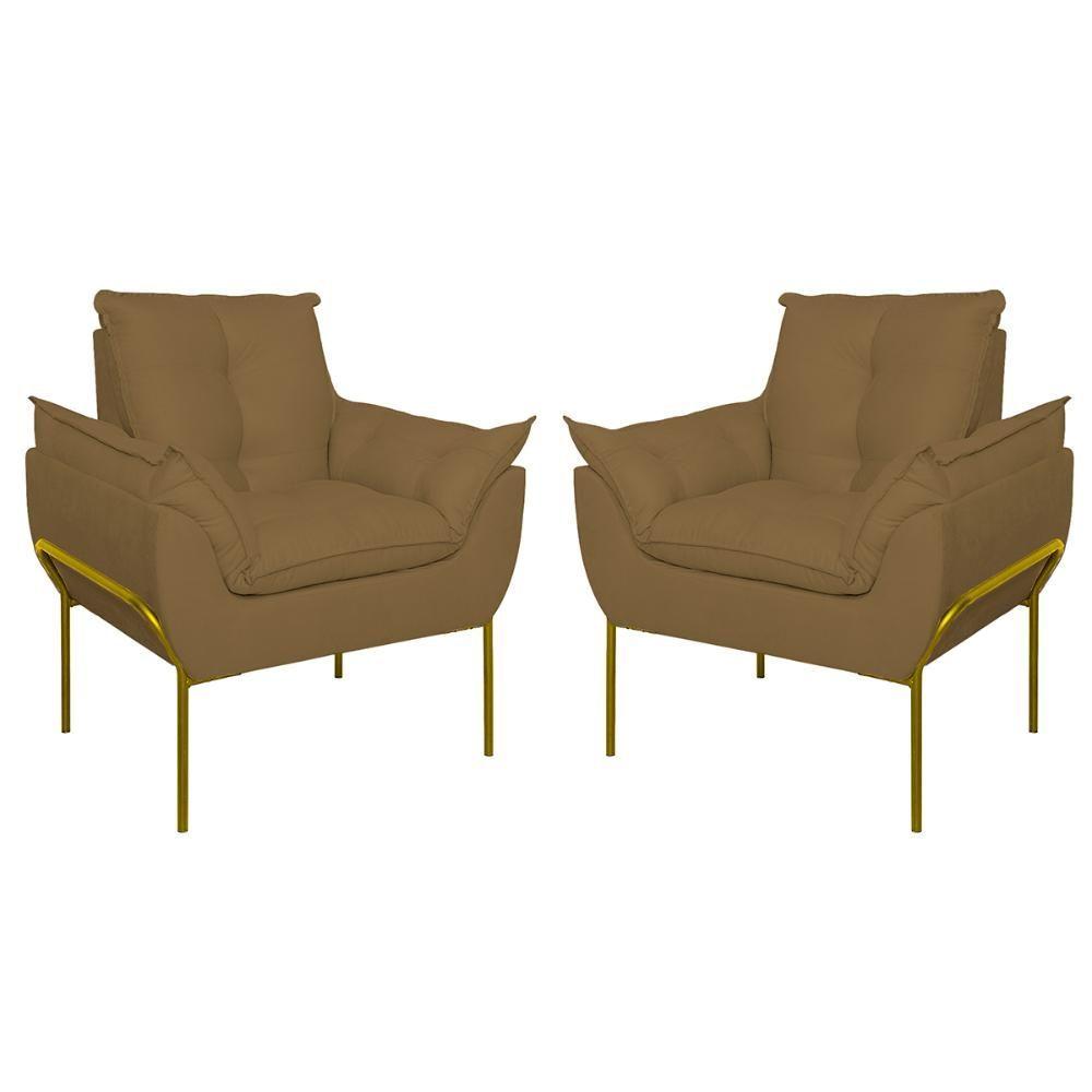 Miniatura Kit 2 Poltronas Luxo Base Reforçada Metal Dourado Capuccino