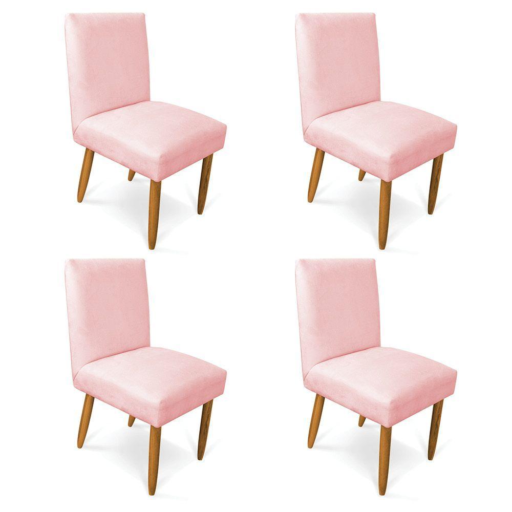 Miniatura Kit 4 Cadeiras De Jantar Carol Suede Pés Palito Castanho - D'rossi Cor Rosa Bebê