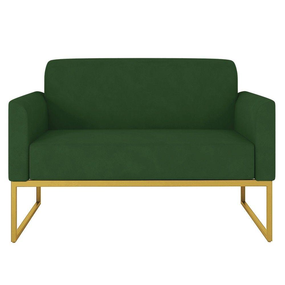 Miniatura Poltrona Namoradeira 2 Lugares Dourada S23 Suede Verde