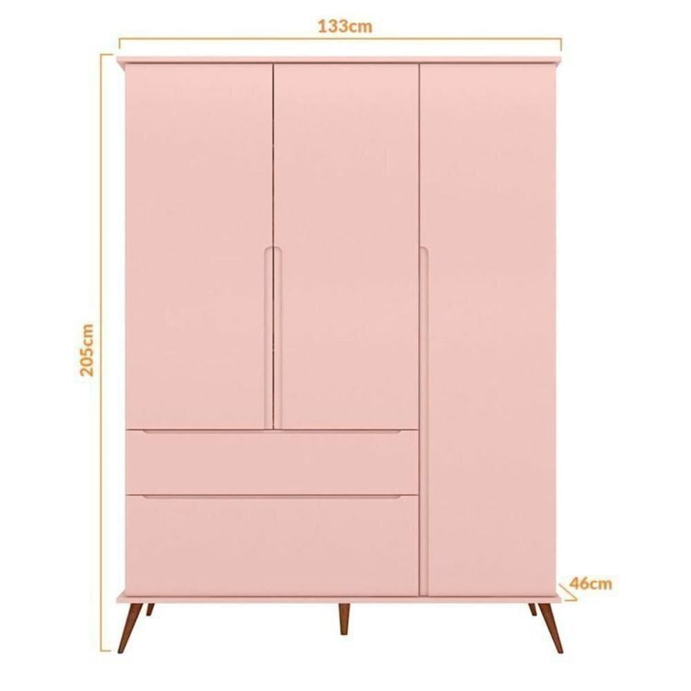Miniatura Conjunto Quarto Infantil com Guarda-roupa 3 Portas e Cômoda com Sapateira Melinda 100% Mdf Rosa
