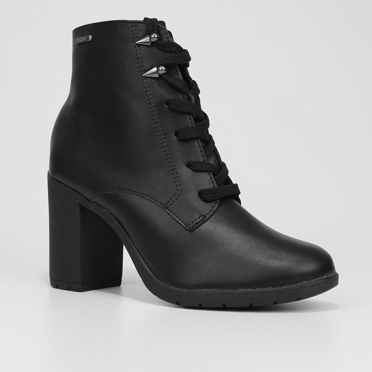 Miniatura Bota Coturno Cano Curto Via Uno Salto Bloco Tratorado Feminina Preto - 34