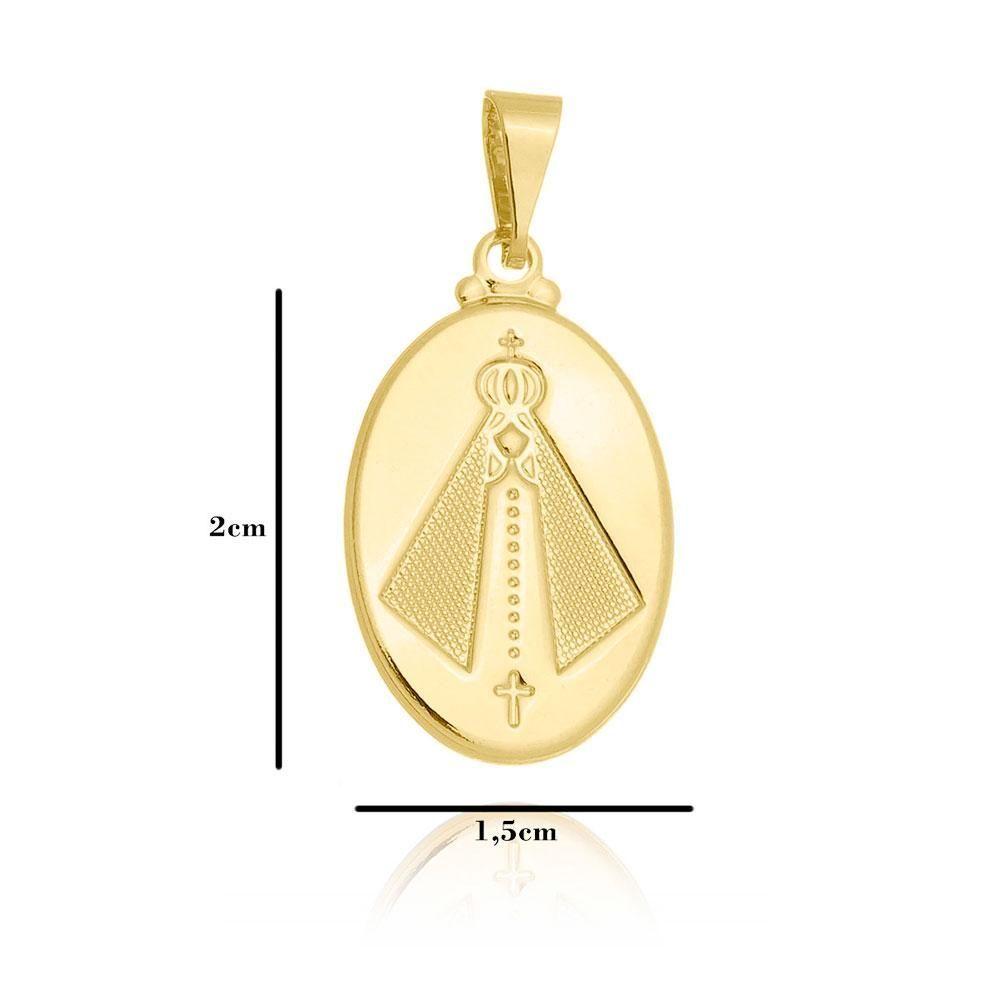 Miniatura Corrente Grumet Fecho 2,5mm - 6g - 70 Cm + Pingente Medalha Nossa Senhora Relevo - 2,0 X 1,5 Cm