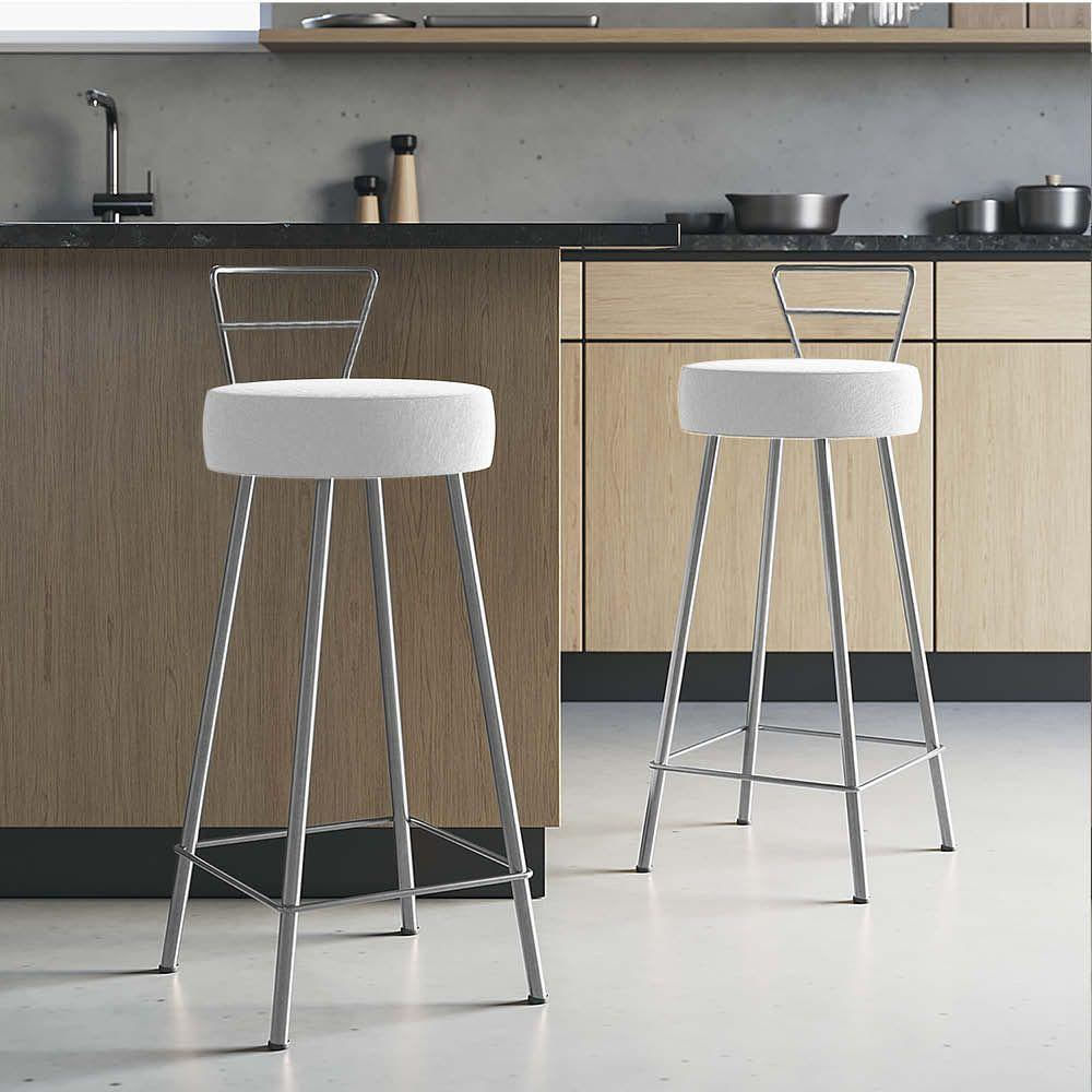 Miniatura Banqueta Alta Com Encosto Tina Eiffel Cozinha Bar Bistrô Ferro Cinza Corino Branco