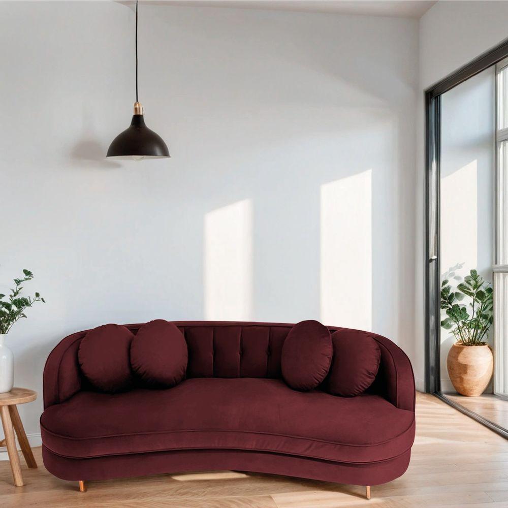 Miniatura Sofá Curvo 3 Lugares Orgânico Sala Recepção Luxo Panamá 185cm Suede Bordô