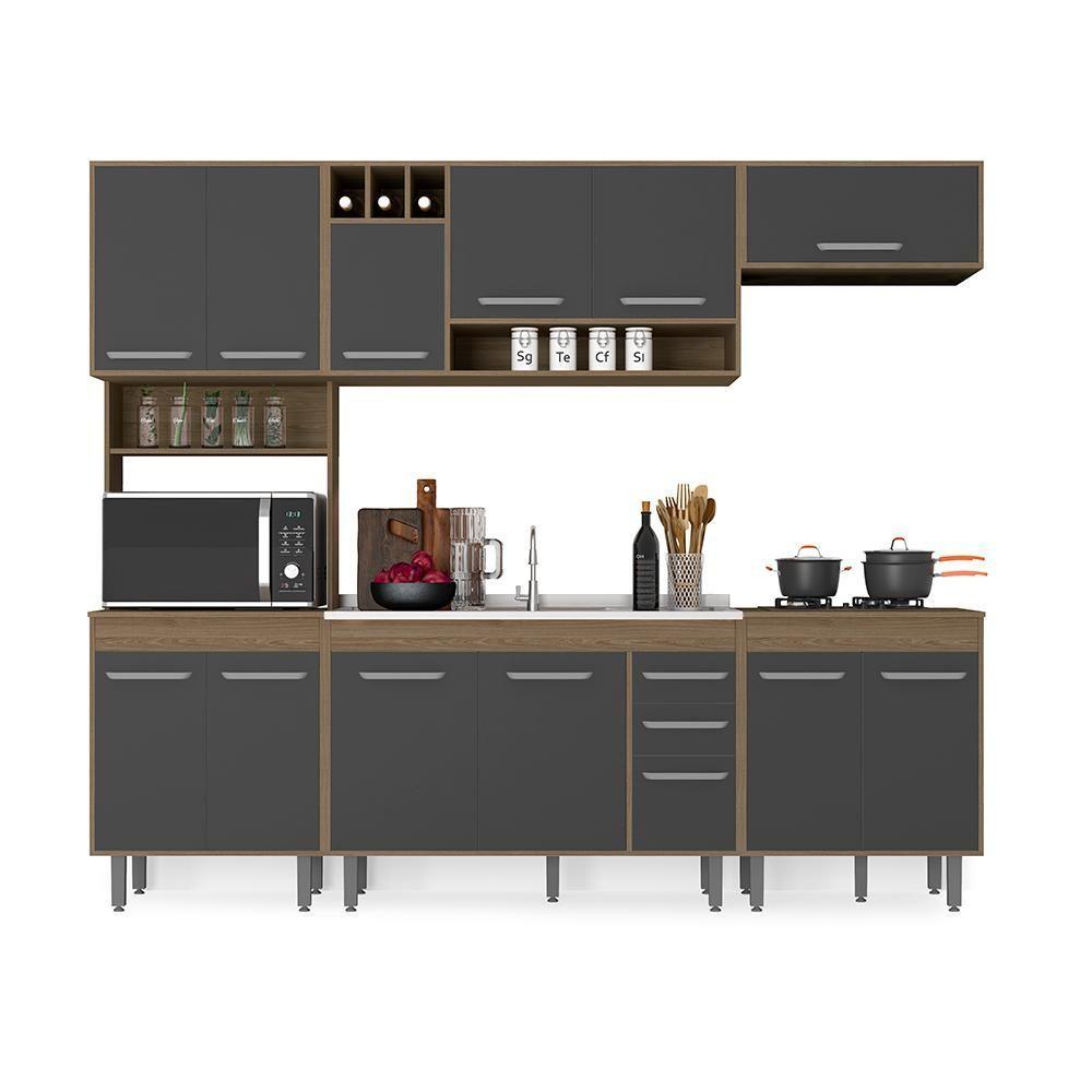 Miniatura Cozinha Compacta Para Pia 5 Peças Munique Carvalho Grafite