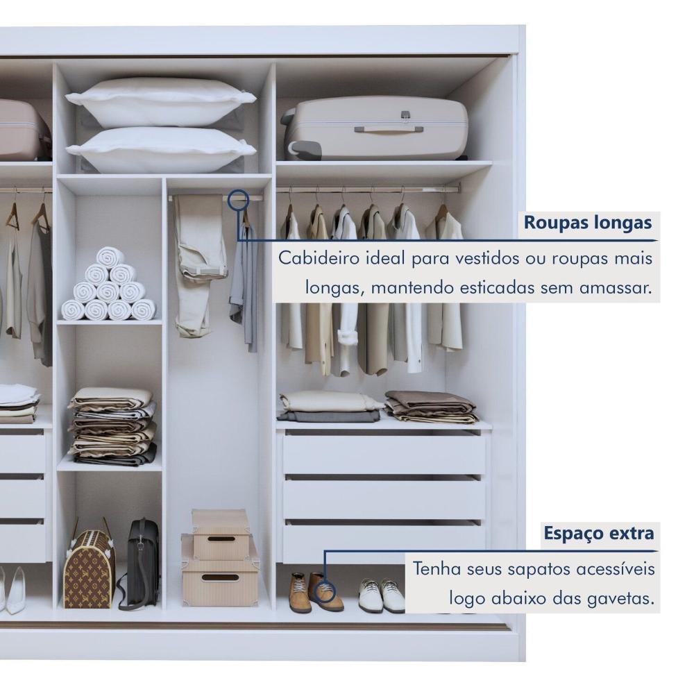 Guarda-roupas 3 Portas de Correr 100% Mdf Monte Rei Branco