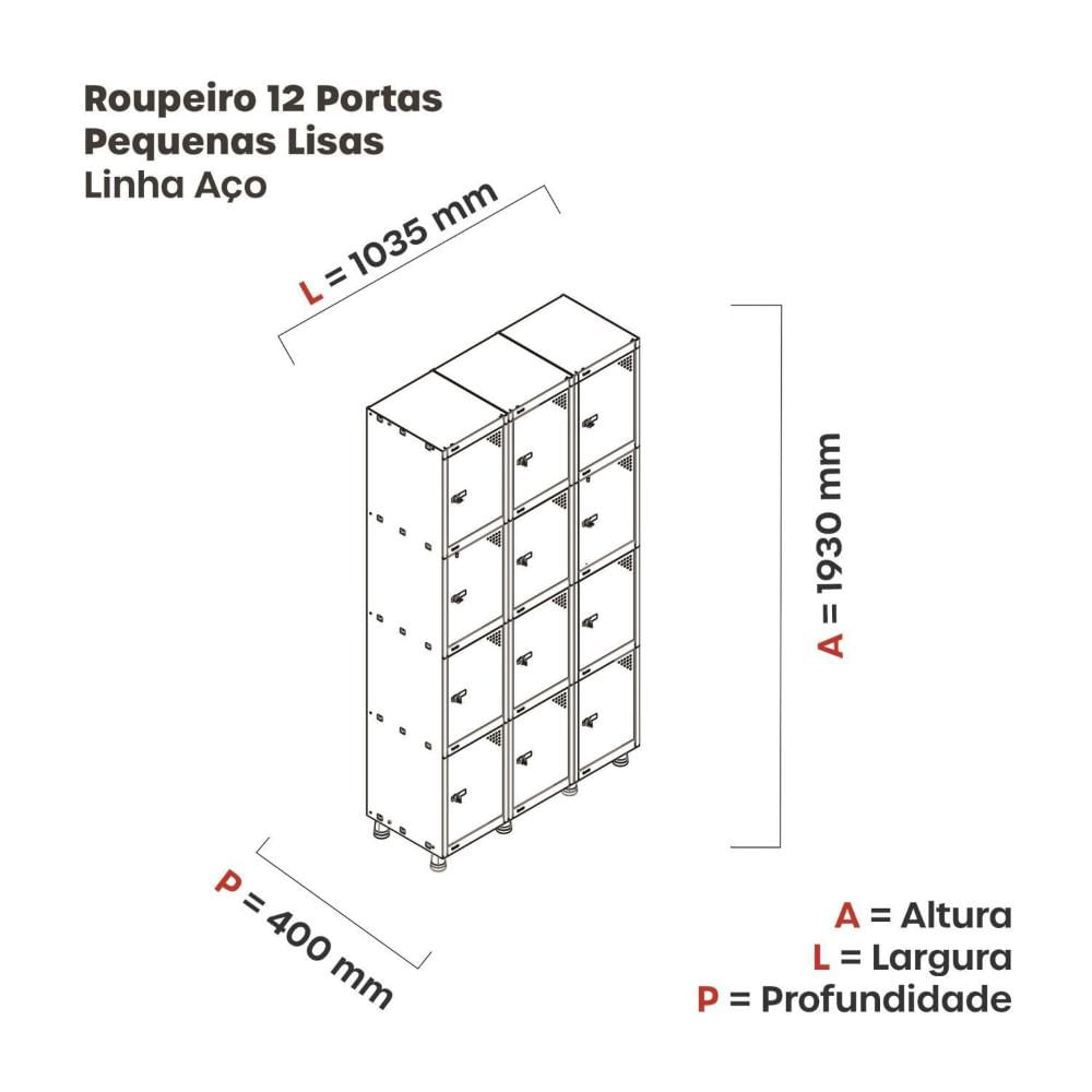 Miniatura Armario Roupeiro 12 Portas Aço GRP 503/12 Preto