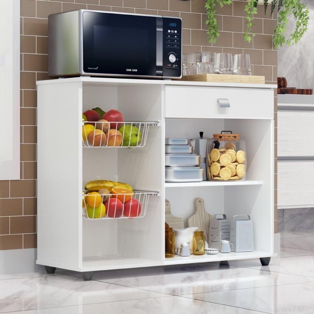 Armário Balcão Com Fruteira Renata 2 Portas 1 Gaveta Branco