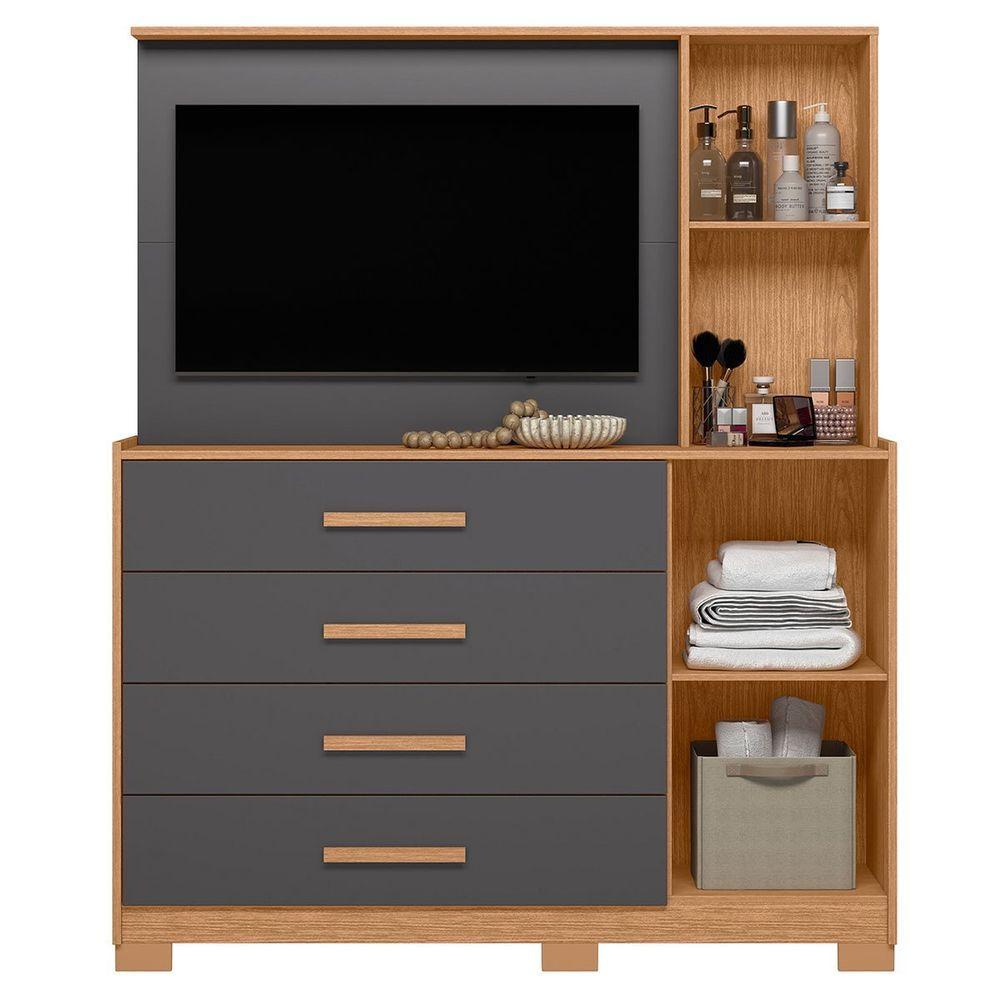 Miniatura Cômoda Com Painel Para Tv 43 4 Gavetas 2 Portas Ilha Bela Freijó Titanium