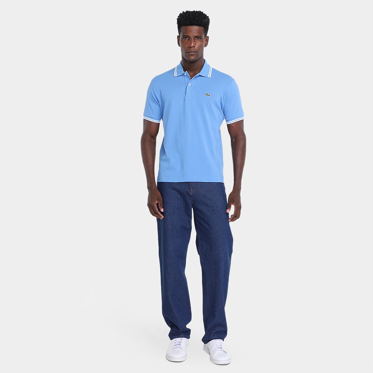 Miniatura Camisa Polo Lacoste Casual Masculina Azul+Branco - G