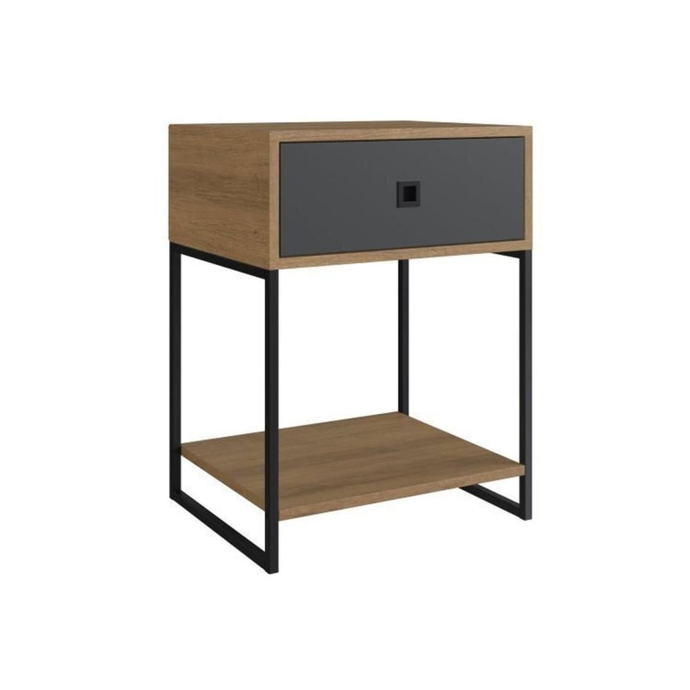 Miniatura Quarto Estilo Industrial com Guarda Roupa Closet de 2 Gavetas  e  2 Mesas de Cabeceira com 1 Gaveta Mel / Grafite