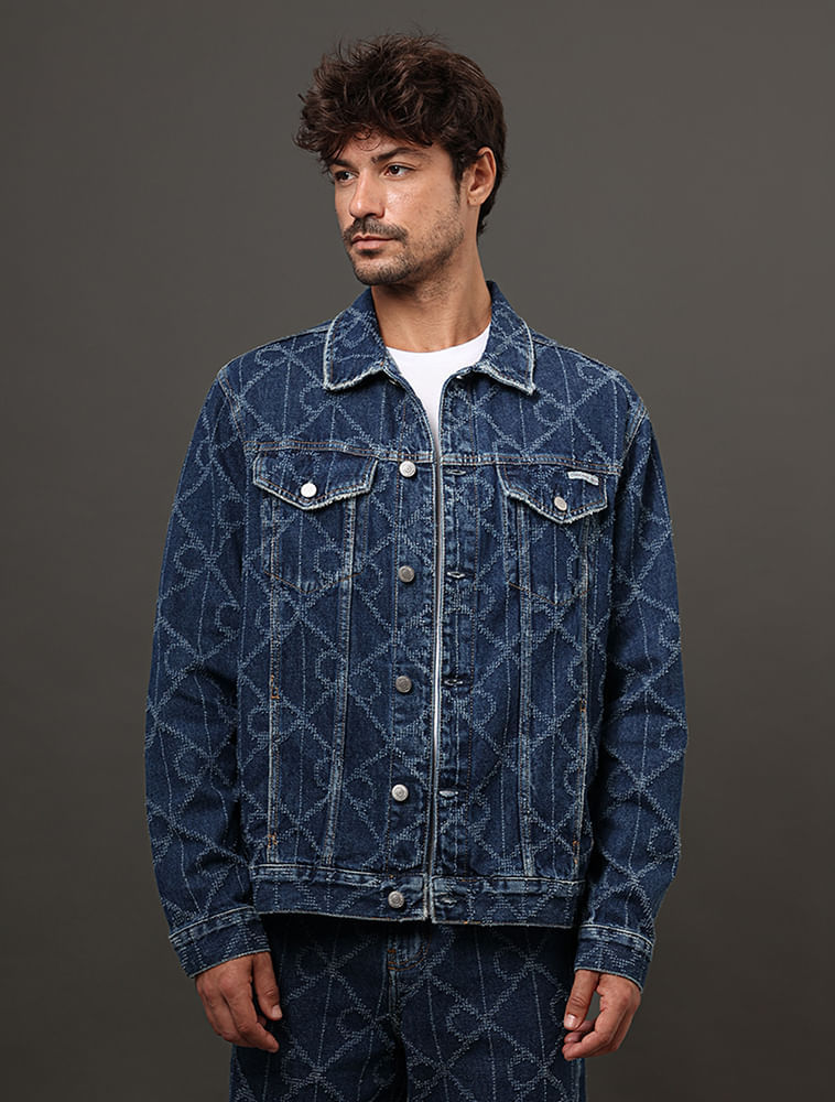 Miniatura Jaqueta Jeans Masculina Trucker Estampa Aop Calvin Klein Jeans - Azul Médio Jaqueta Jeans Masculina Trucker Estampa Aop Calvin Klein Jeans Azul Médio g