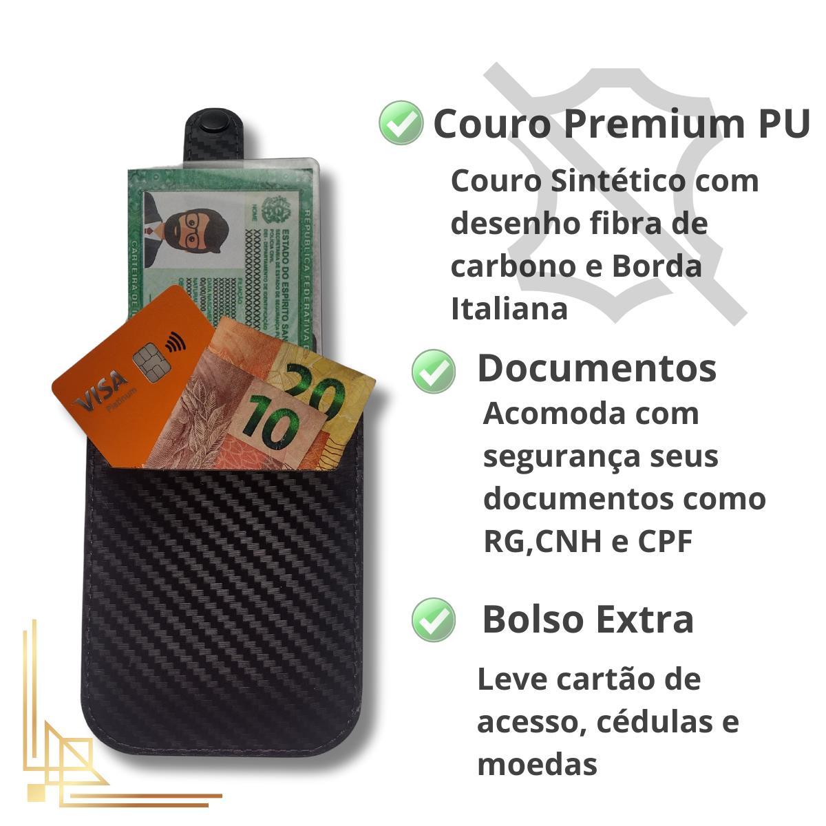 Miniatura Carteira SmartLink ATNI 2024 Antifurto Couro Fibra Carbono