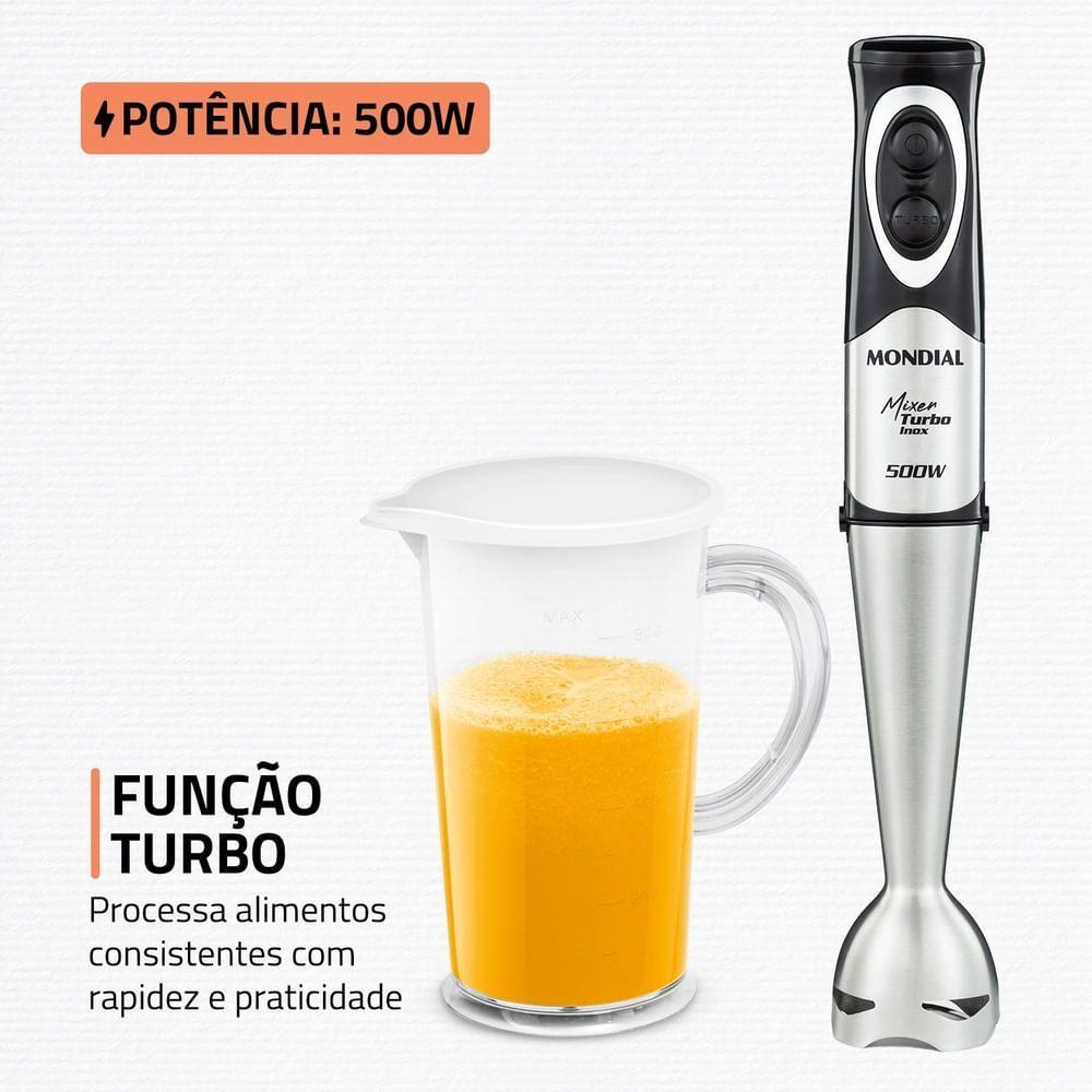 Mixer Turbo Inox Mondial Preto Inox 500W M-16-BI Mixer Turbo Inox Mondial