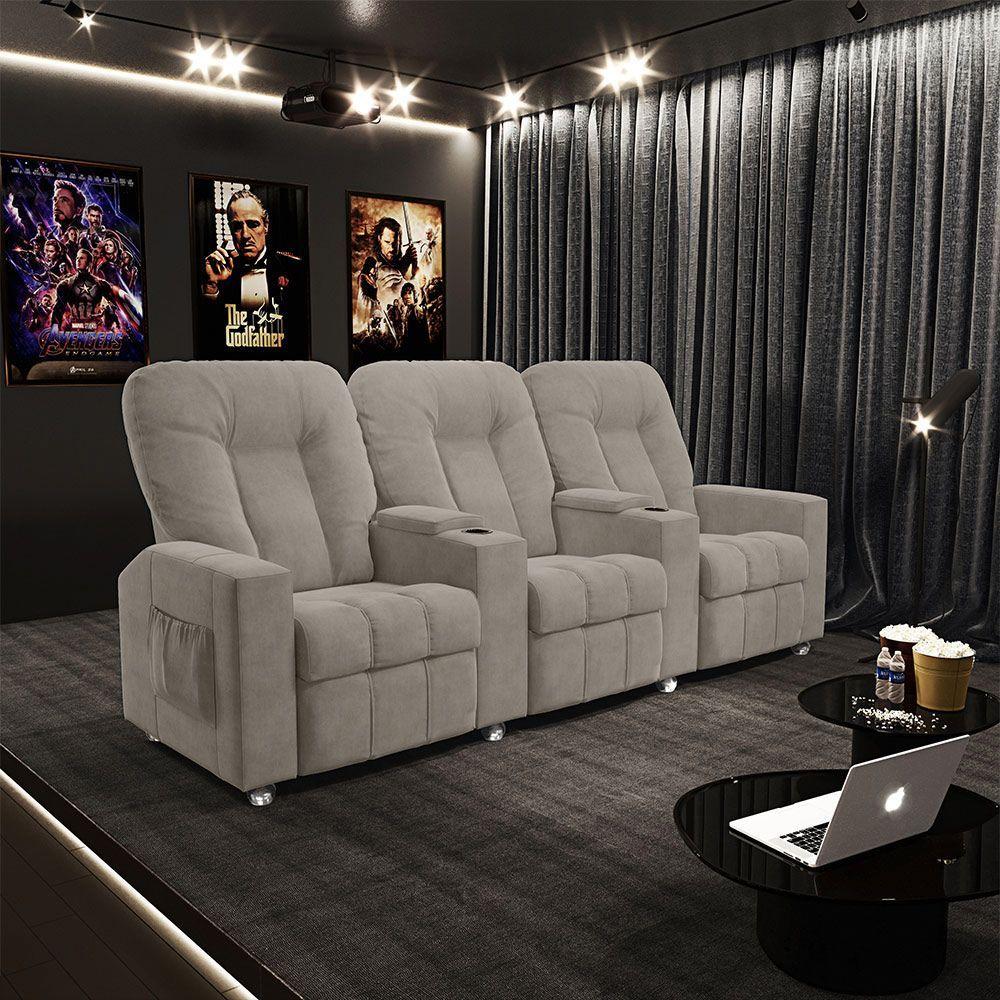 Miniatura Poltrona Reclinável Para Cinema 3 Lugares Sora Veludo Fh1 - D'rossi Cor Capuccino