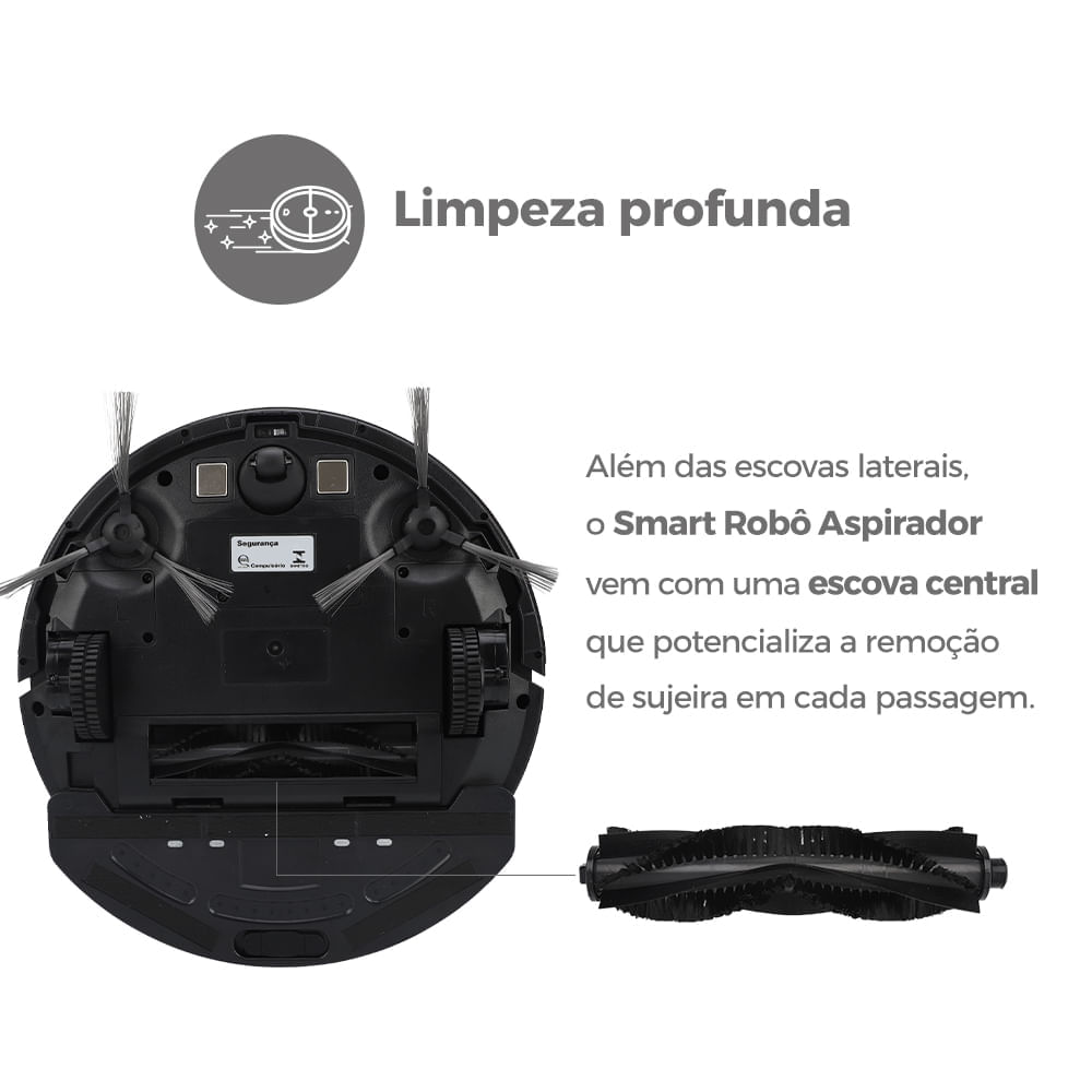Smart Robô Aspirador Wi-Fi PRA600 Positivo Casa Inteligente, Aspira, Passa Pano, Retorna à Base