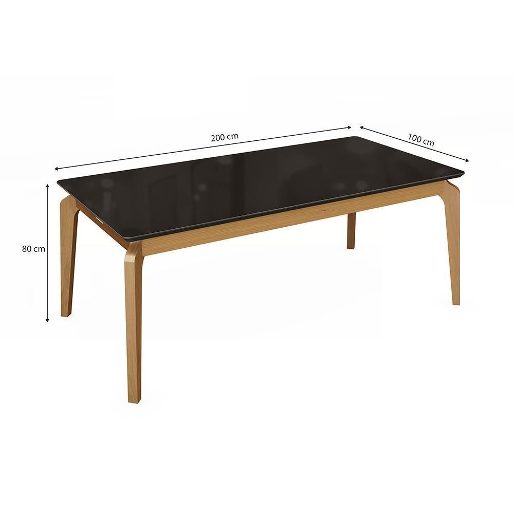 Miniatura Mesa De Jantar Kappesberg Em Madeira Maciça Com Tampo De Vidro Preto Fosco 200cm