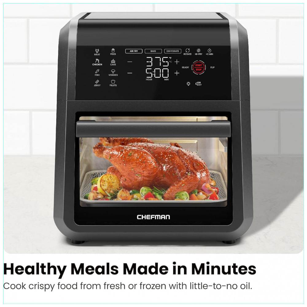 Miniatura Forno Fritadeira AirFryer 6 em 1 com 12 Predefinições, Rotisserie e Desidratador, 110V 1700W, Chefman, Preto
