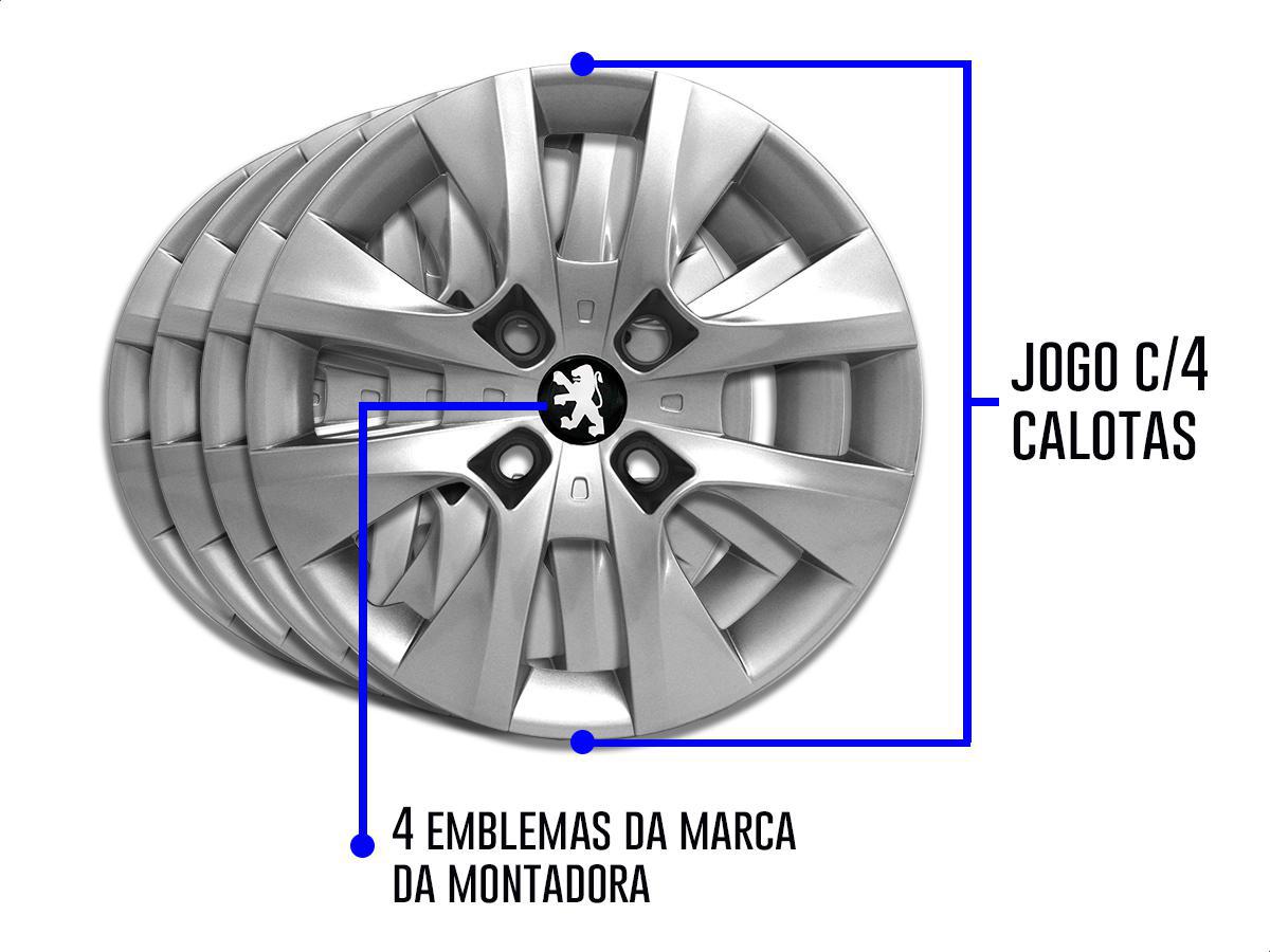 Miniatura Jogo 4 Calotas Aro 14 Prata Peugeot 206 207 208 2014 2015