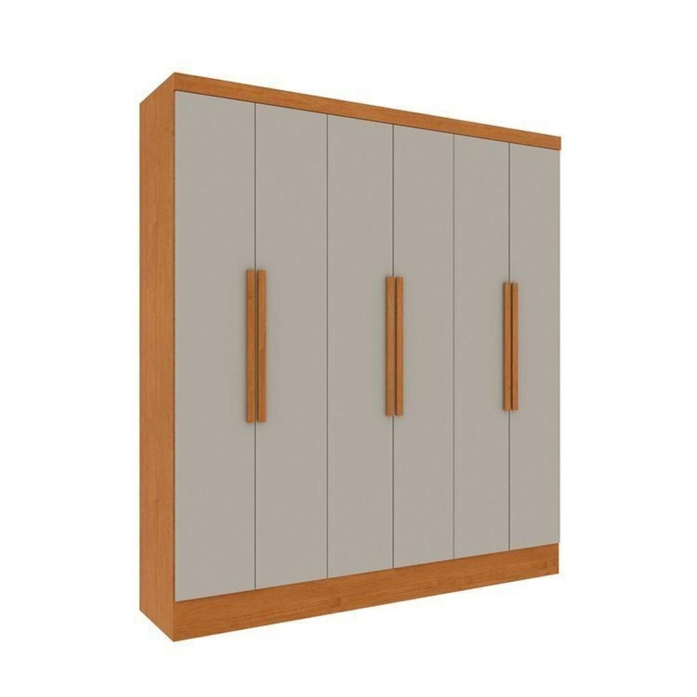 Miniatura Quarto Casal Completo Guarda Roupa 6 portas Munique, Cama Casal Monaco e Cômoda Chicago Espresso Móveis Cinamomo/Off White