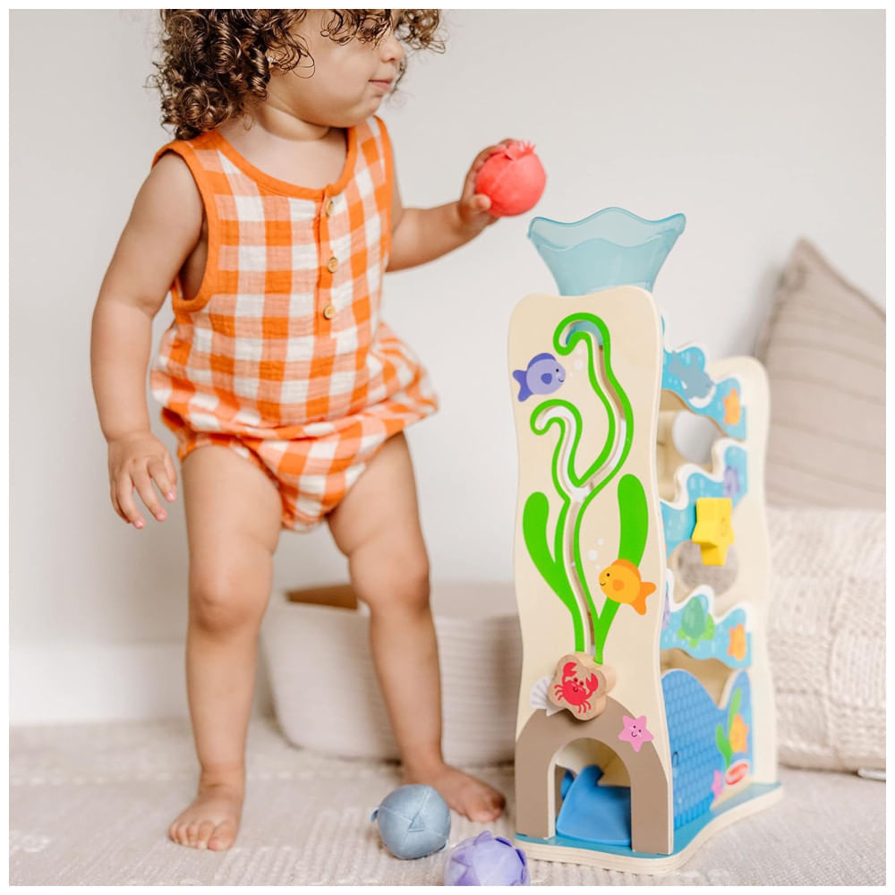 Miniatura Escorregador Infantil de Madeira, Tema Oceano com 5 Peças Ideal para Aprendizagem Precoce de Bebês e Crianças, Me...