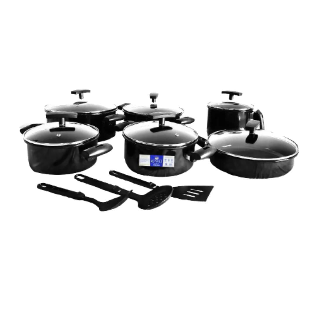 Miniatura Jogo De Panelas Royale Cerâmica + Escumadeiras 9 Peças Preto Cerâmica - Plástico - Frigideira - 9 peças