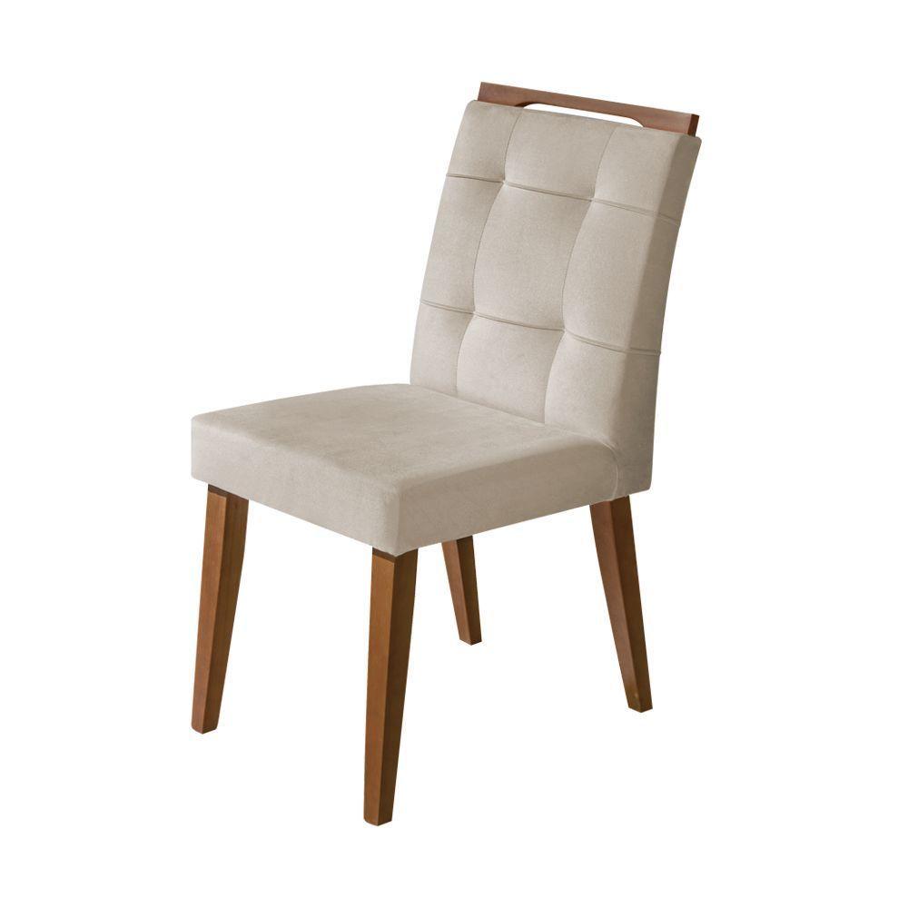 Miniatura Cadeira Jantar Luxo Agatá Estofada Veludo Bege Com Alça Madeira Maciça Imbuia - Cor: Bege