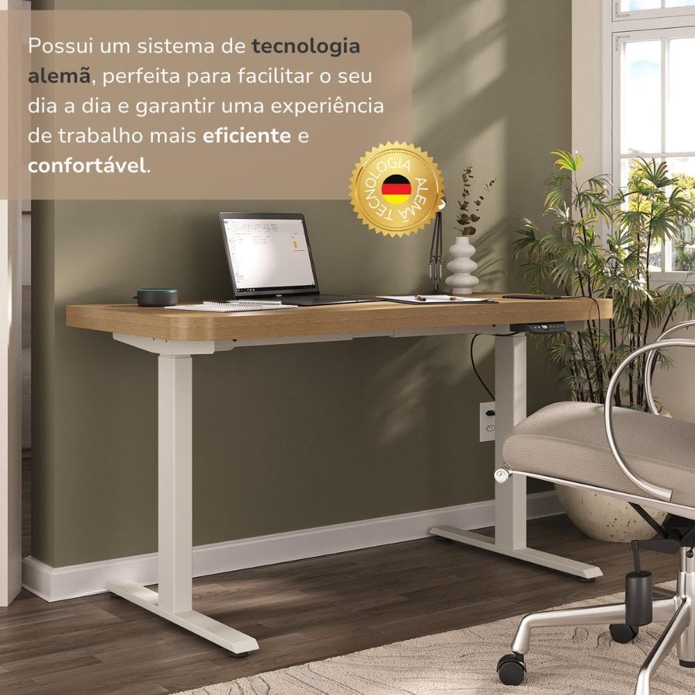 Mesa para Escritório com Regulagem de Altura Entrada Usb Ergonômica em Tamburato Olmo
