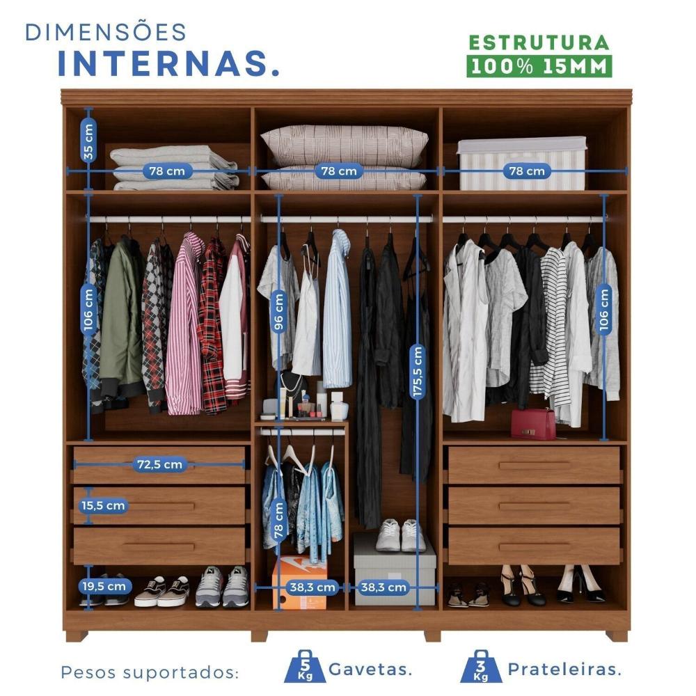Guarda-roupa Closet 6 Gavetas com Pés Florianópolis Espresso Móveis Cinamomo