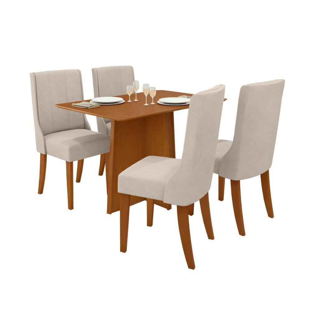 Miniatura Conjunto Mesa 120cm Celebrare Tampo Mdf no Glass e 4 Cadeiras Celina Frassino/ Creme