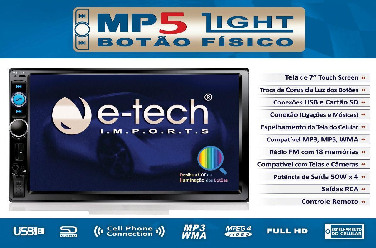 Miniatura Central Multimídia Mp5 P/Carro 7 Polegada Etech Light Fullhd