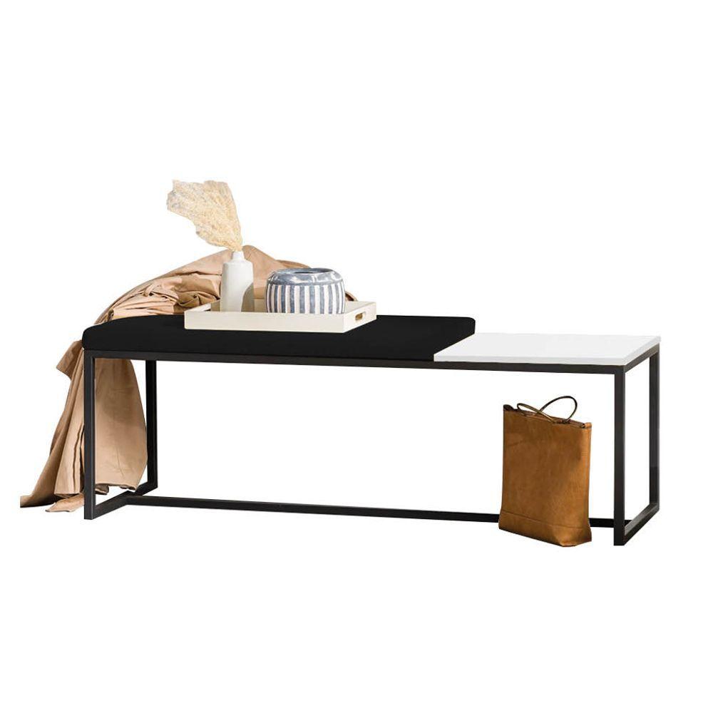 Miniatura Banco Recamier Puff 195cm Industrial Preto Suede Preto Tampo Quadrado Branco