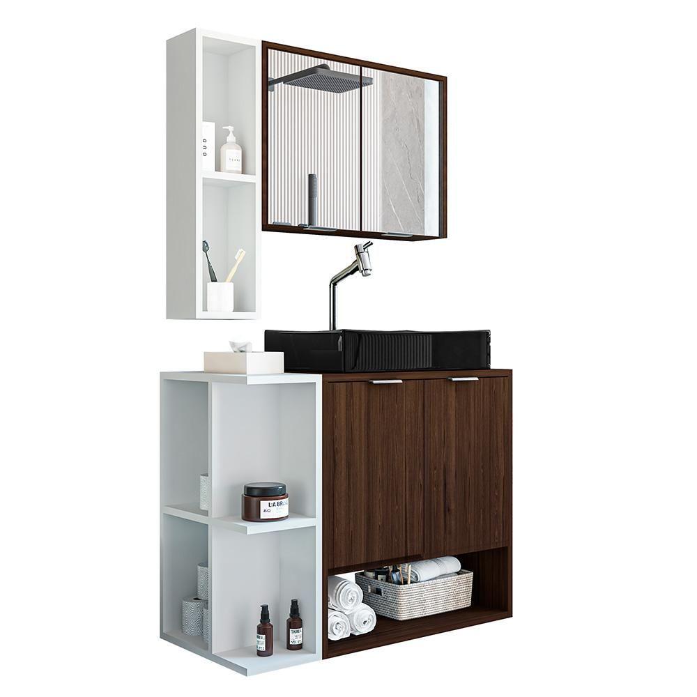 Miniatura Gabinete Banheiro Star Com Espelheira E Cuba Dalla Preta Nogal/branco Nogal/branco