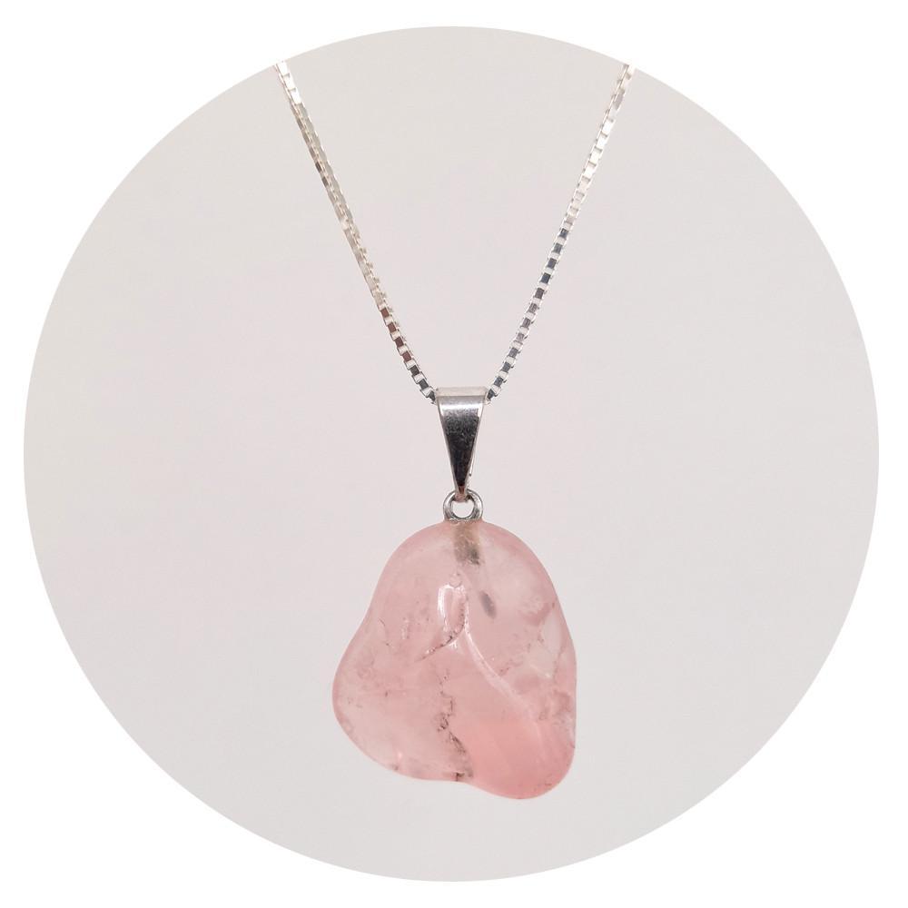 Miniatura Colar Prata 925 Quartzo Rosa - Natural E Legítimo P. Vecchio