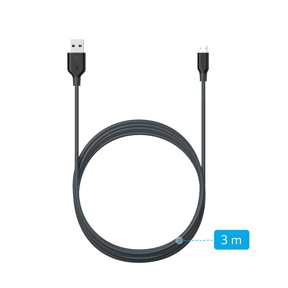 Cabo Anker Powerline Micro USB Android | 3 metros Cinza
