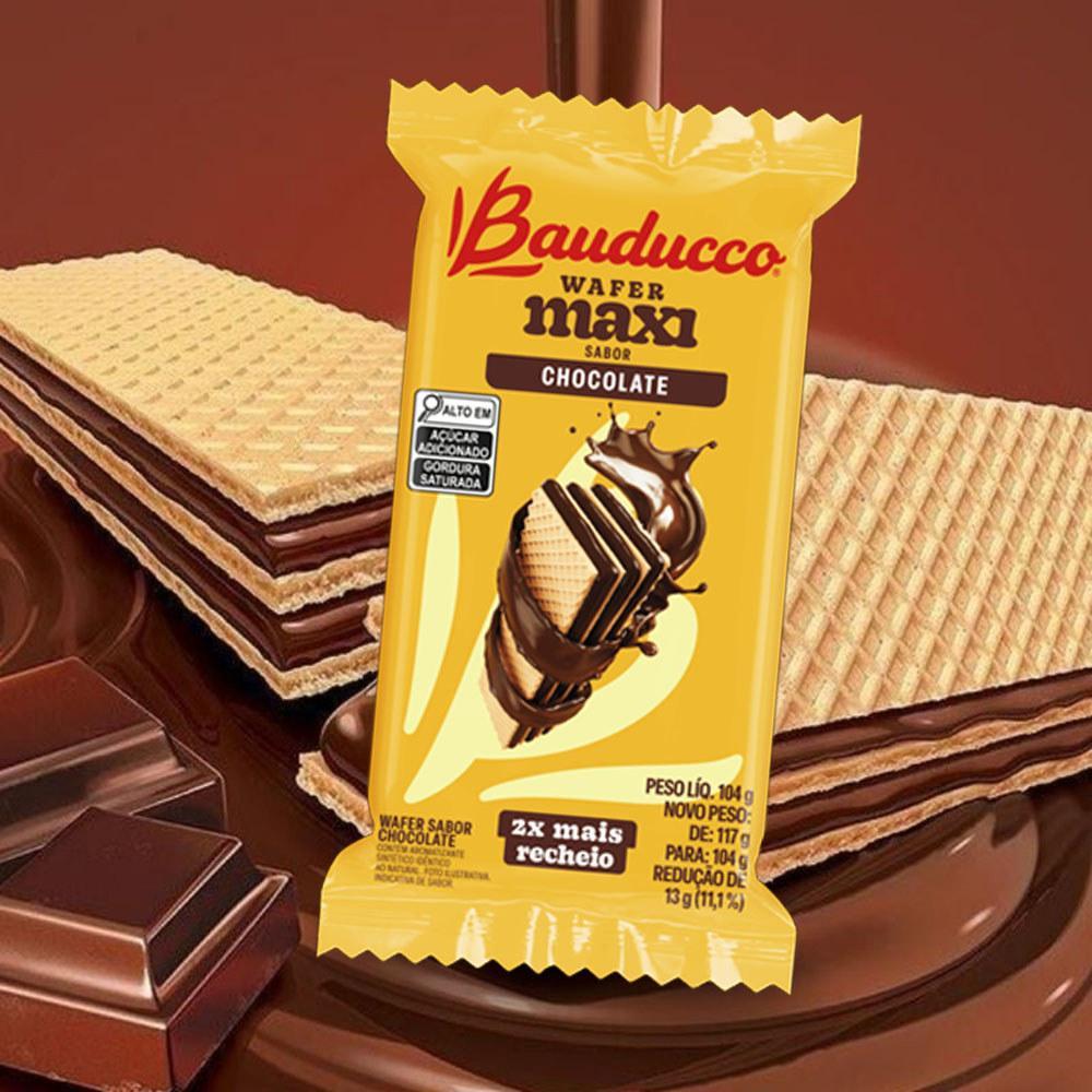 Miniatura Biscoito Wafer Maxi Bauducco Chocolate Kit 5 Pacotes De 104G