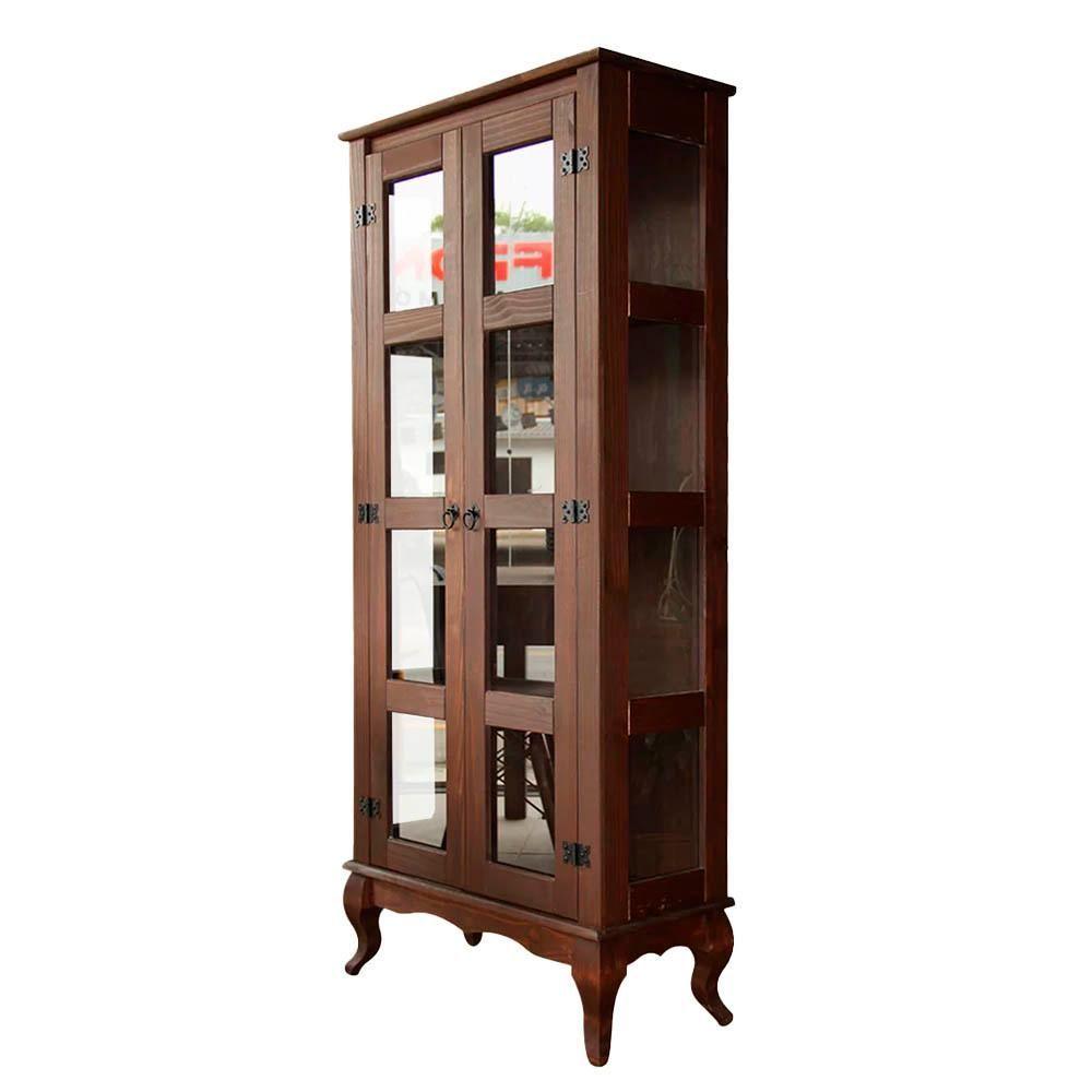 Miniatura Cristaleira Madeira Maciça Retrô 2 Portas Vidro Lateral Imbuia D113vl Shop Jm