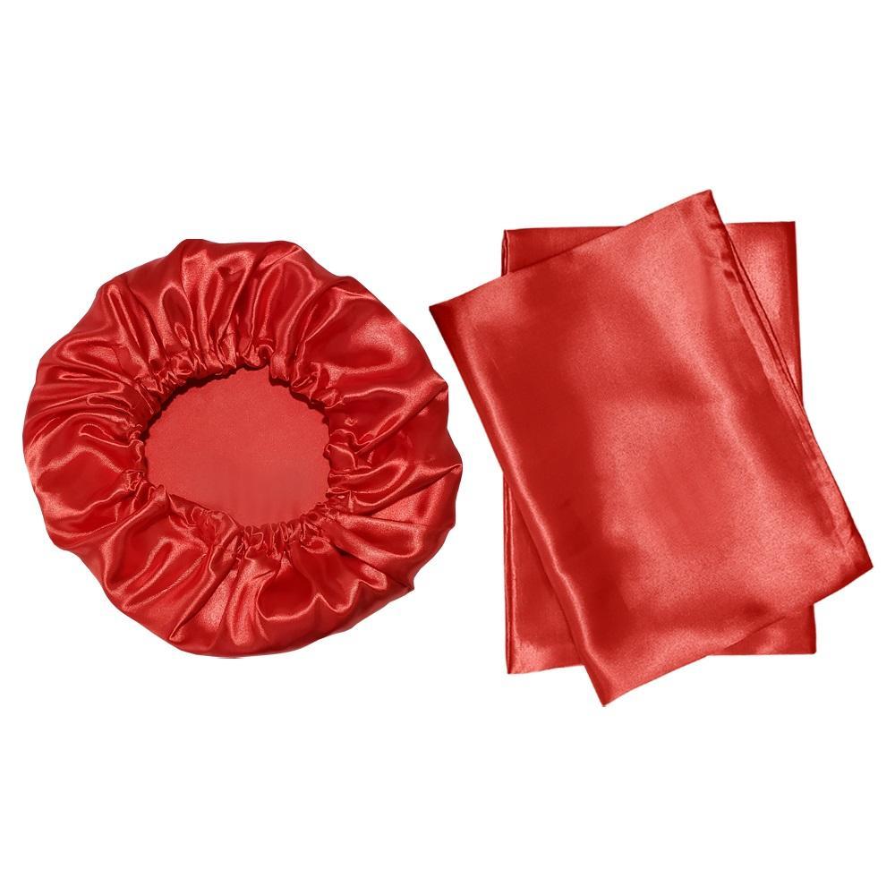 Miniatura Kit 2 Fronhas 50X70 + 1 Touca De Cetim Anti Frizz Vermelha