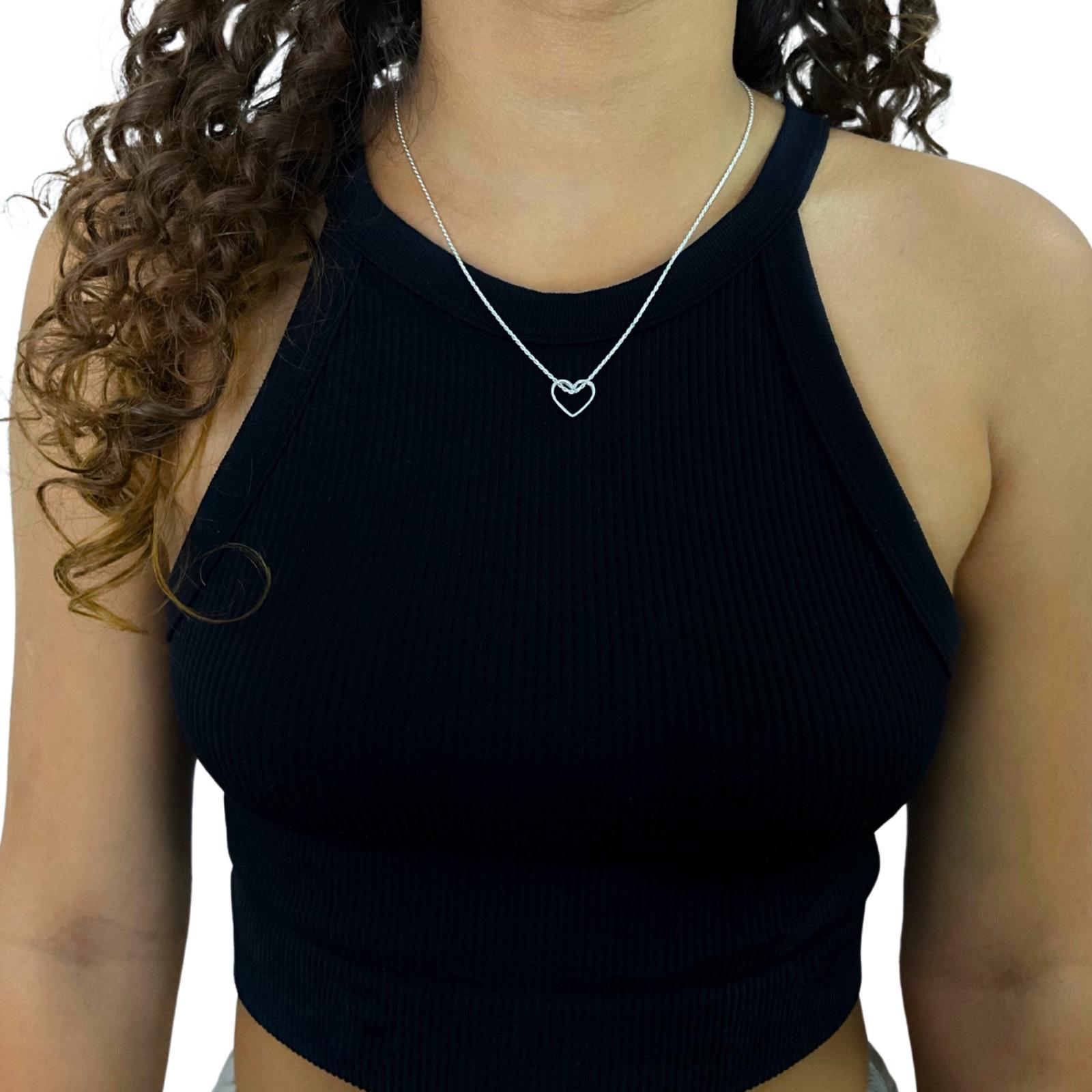 Miniatura Corrente Cordão Baiano Prata Lei 925 45Cm Pingente Coração