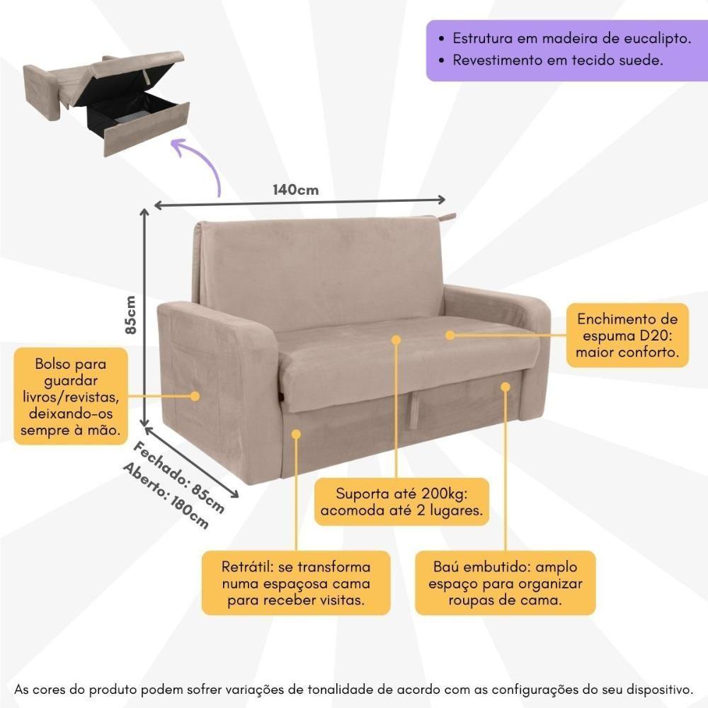 Miniatura Sofá-cama 140cm 2 Lugares Com Baú Multimóveis Cr45260 Bege