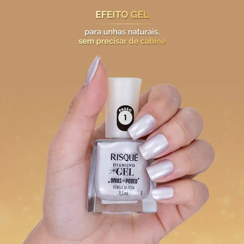 Miniatura Esmalte Risqué Diamond Gel Divas No Poder Metálico Cor Estrela da Festa 9,5ml
