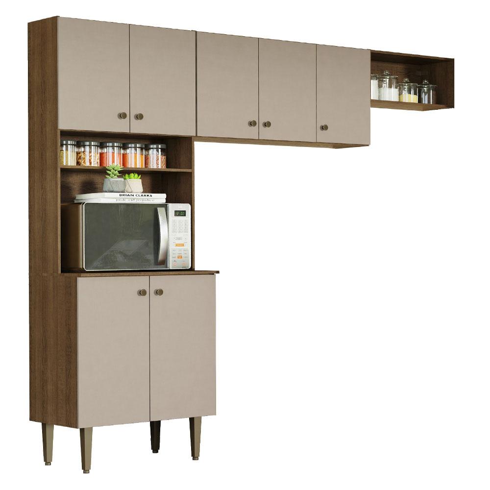 Miniatura Armário de Cozinha Compacta Quiosque 235cm Rustic/Crema Gourmet Madesa 01 Rustic/Crema
