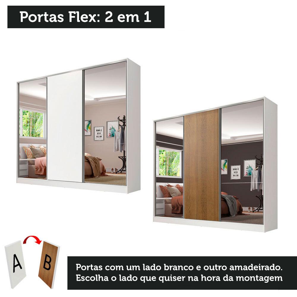 Guarda Roupa Infantil 100% MDF Madesa Logan 3 Portas de Correr com Espelhos - Branco Branco