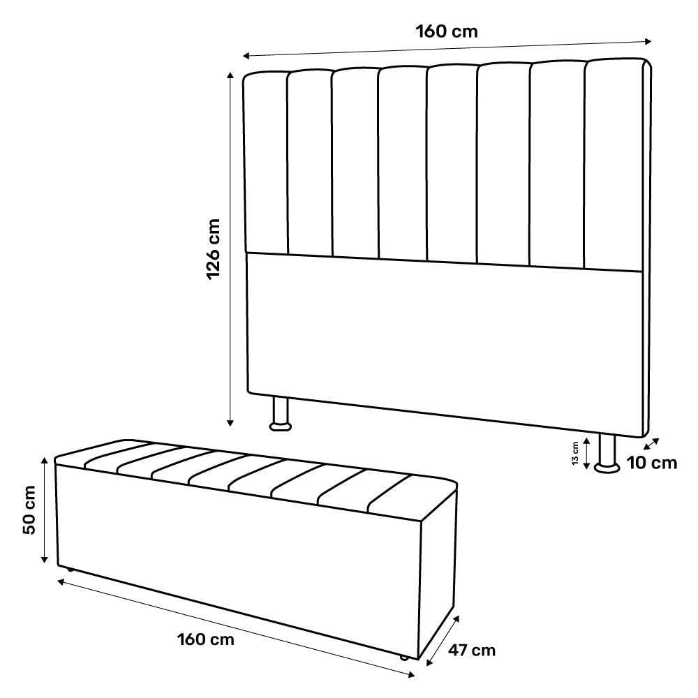 Kit Cabeceira E Baú Cama Box Queen 160Cm Sintético Preto