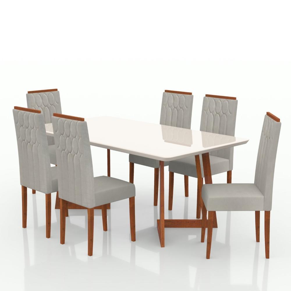 Miniatura Conjunto Sala de Jantar 6 Lugares Madeira Eucalipto Ametista Móveis Meneghetti Caramelo/Bege Claro