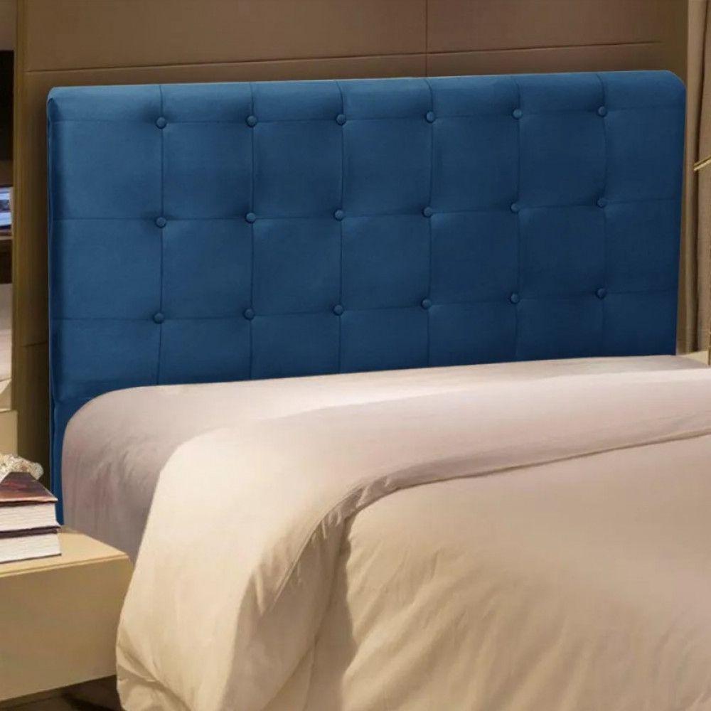 Miniatura Cabeceira Cama Box Quarto King Size Paola 195 Cm Veludo Speciale Home Azul