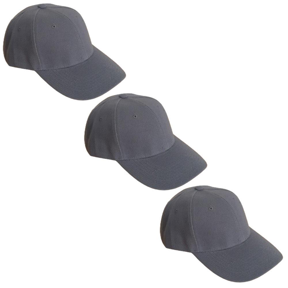 Miniatura Kit 3 Bonés Chapeu Bombeta Ajustável Liso Aba Curva Cinza