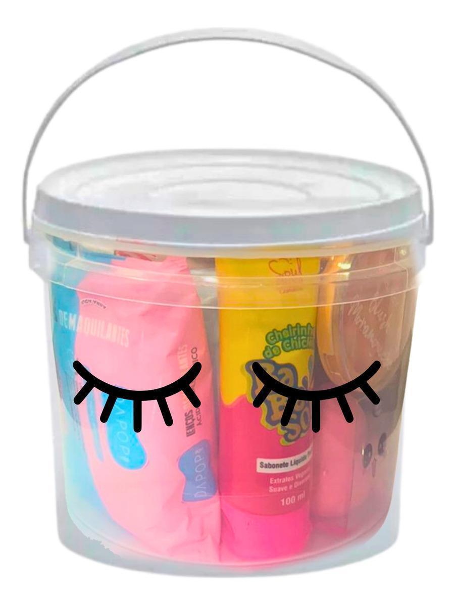 Miniatura Kit Balde De Maquiagem Batom Paleta De Sombras E Skin Care