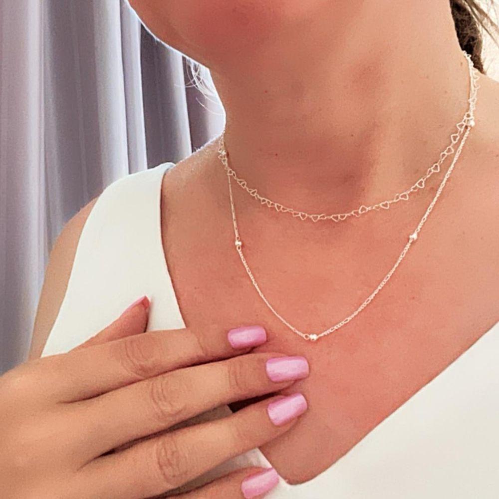 Miniatura Colar Choker Duplo Bolas 3mm Prata 925